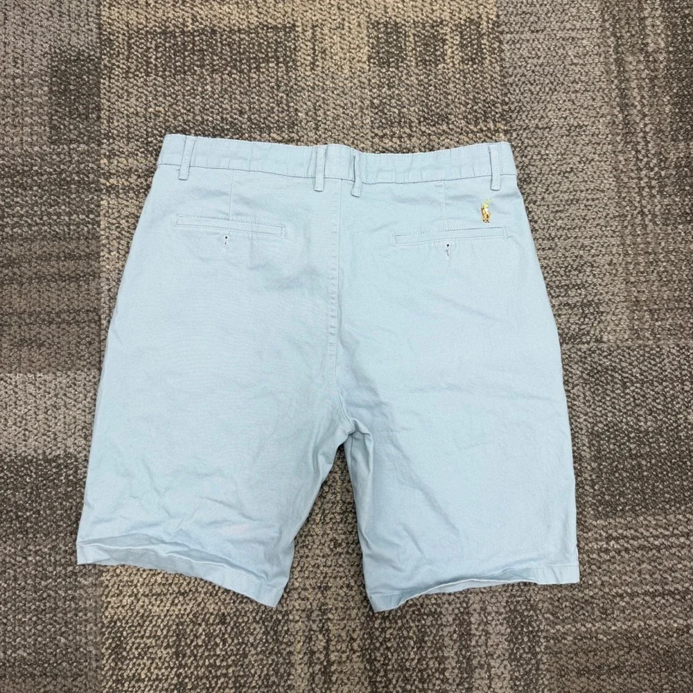 Polo Ralph Lauren Chino Shorts Mens 34 Light Blue Solid Cotton Blend Flat Front